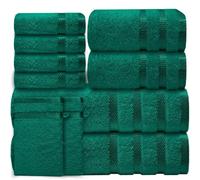 Casabella Luxury 10 Piece Towels for Bathroom - Bath Towel Set 100% Cotton-2 Bath Towels, 2 Hand Towels, 4 Face cloth & 2 Body Wash Gloves Quick Dry Hotel Quality Bathroom Towels Bale Set Jade