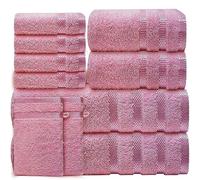 Casabella Luxury 10 Piece Towels for Bathroom - Bath Towel Set 100% Cotton-2 Bath Towels, 2 Hand Towels, 4 Face cloth & 2 Body Wash Gloves Quick Dry Hotel Quality Bathroom Towels Bale Set Pink