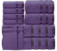 Casabella Luxury Bath Towel Set- 10 Piece Towels for Bathroom 100% Cotton-2 Bath Towels, 2 Hand Towels, 4 Face cloth & 2 Body Wash Gloves Highly Absorbent Hotel Quality Towel Bale Set Purple