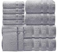 Casabella Luxury Bath Towel Set- 10 Piece Towels for Bathroom 100% Cotton-2 Bath Towels, 2 Hand Towels, 4 Face cloth & 2 Body Wash Gloves Highly Absorbent Hotel Quality Towel Bale Set Silver