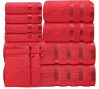 Casabella Luxury Bath Towel Set- 10 Piece Towels for Bathroom 100% Cotton-2 Bath Towels, 2 Hand Towels, 4 Face cloth & 2 Body Wash Gloves Highly Absorbent Hotel Quality Towel Bale Set Red