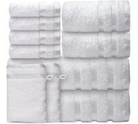 Casabella Luxury Bath Towel Set- 10 Piece Towels for Bathroom 100% Cotton-2 Bath Towels, 2 Hand Towels, 4 Face cloth & 2 Body Wash Gloves Highly Absorbent Hotel Quality Towel Bale Set White
