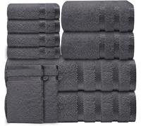Casabella Luxury Bath Towel Set- 10 Piece Towels for Bathroom 100% Cotton-2 Bath Towels, 2 Hand Towels, 4 Face cloth & 2 Body Wash Gloves Highly Absorbent Hotel Quality Towel Bale Set Grey