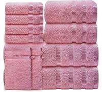 Casabella Luxury 10 Piece Towels for Bathroom - Bath Towel Set 100% Cotton-2 Bath Towels, 2 Hand Towels, 4 Face cloth & 2 Body Wash Gloves Quick Dry Hotel Quality Bathroom Towels Bale Set Pink