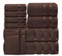 Casabella Luxury Bath Towel Set- 10 Piece Towels for Bathroom 100% Cotton-2 Bath Towels, 2 Hand Towels, 4 Face cloth & 2 Body Wash Gloves Highly Absorbent Hotel Quality Towel Bale Set Brown