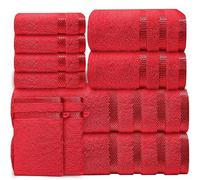 Casabella Luxury Bath Towel Set- 10 Piece Towels for Bathroom 100% Cotton-2 Bath Towels, 2 Hand Towels, 4 Face cloth & 2 Body Wash Gloves Highly Absorbent Hotel Quality Towel Bale Set Red