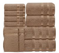 Casabella Luxury Bath Towel Set- 10 Piece Towels for Bathroom 100% Cotton-2 Bath Towels, 2 Hand Towels, 4 Face cloth & 2 Body Wash Gloves Highly Absorbent Hotel Quality Towel Bale Set Beige
