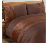 Casabella Luxury Crushed Velvet Panel Band Duvet Cover Sets with Pillow Case Bedding Set - Brown Crush Velvet Double Duvet Set