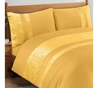 Casabella Luxury Crushed Velvet Panel Band Duvet Cover Sets with Pillow Case Bedding Set - Ochre Crush Velvet Double Duvet Set