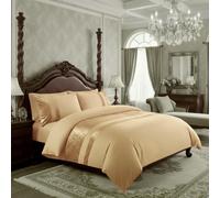 Casabella Luxury Crushed Velvet Panel Band Duvet Cover Sets with Pillow Case Double Bed Duvet Cover Bedding Set - Beige Crush Velvet Double Duvet Cover Sets