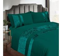 Casabella Luxury Crushed Velvet Panel Band Duvet Cover Sets with Pillow Case Double Duvet cover Bedding Set - Jade Crush Velvet Double Duvet Cover Sets