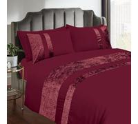 Casabella Luxury Crushed Velvet Panel Band Duvet Cover Sets with Pillow Case Double Duvet cover Bedding Set - burgundy Crush Velvet Double Duvet Cover Sets