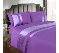 Casabella Luxury Crushed Velvet Panel Band Duvet Cover Sets with Pillow Case Double Duvet cover Bedding Set - Purple Crush Velvet Double Duvet Cover Sets