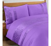 Casabella Luxury Crushed Velvet Panel Band Duvet Cover Sets with Pillow Case Double Duvet cover Bedding Set - Purple Crush Velvet Double Duvet Cover Sets