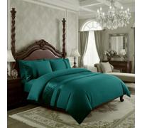 Casabella Luxury Crushed Velvet Panel Band Duvet Cover Sets with Pillow Case Double Duvet cover Bedding Set - Jade Crush Velvet Double Duvet Cover Sets