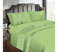 Casabella Luxury Crushed Velvet Panel Band Duvet Cover Sets with Pillow Case Double Duvet Cover Bedding Set - Sage Green Crush Velvet Double Duvet Cover Sets
