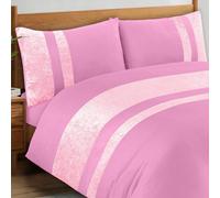 Casabella Luxury Crushed Velvet Panel Band Duvet Cover Sets with Pillow Case Double Duvet Cover Bedding Set - Pink Crush Velvet Double Duvet Cover Sets