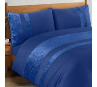 Casabella Luxury Crushed Velvet Panel Band Duvet Cover Sets with Pillow Case King Size Duvet Cover Bedding Set - Navy Crush Velvet King Duvet Cover Sets