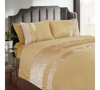 Casabella Luxury Crushed Velvet Panel Band Duvet Cover Sets with Pillow Case King Size Duvet Cover Bedding Set - Beige Crush Velvet King Duvet Cover Sets