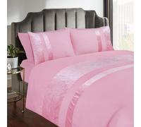 Casabella Luxury Crushed Velvet Panel Band Duvet Cover Sets with Pillow Case King Size Duvet Cover Bedding Set - Pink Crush Velvet King Duvet Cover Sets