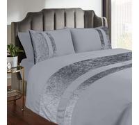 Casabella Luxury Crushed Velvet Panel Band Duvet Cover Sets with Pillow Case King Size Duvet Cover Bedding Set - Silver Crush Velvet King Duvet Cover Sets