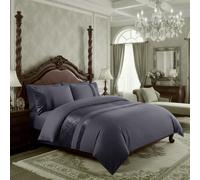 Casabella Luxury Crushed Velvet Panel Band Duvet Cover Sets with Pillow Case Single Duvet Cover Bedding Set - Grey Crush Velvet Single Duvet Cover Sets