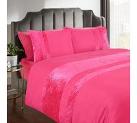 Casabella Luxury Crushed Velvet Panel Band Duvet Cover Sets with Pillow Case Single Duvet Cover Bedding Set - Red Crush Velvet Single Duvet Cover Sets