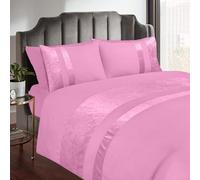 Casabella Luxury Crushed Velvet Panel Band Duvet Cover Sets with Pillow Case Single Duvet Cover Bedding Set - Pink Crush Velvet Single Duvet Cover Sets