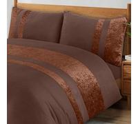 Casabella Luxury Crushed Velvet Panel Band Duvet Cover Sets with Pillow Case Bedding Set - Brown Crush Velvet Single Duvet Set