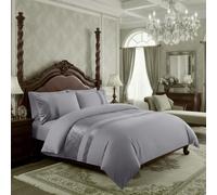 Casabella Luxury Crushed Velvet Panel Band Duvet Cover Sets with Pillow Case Super King Duve Cover Bedding Set - Silver Crush Velvet Super King Duvet Cover Sets