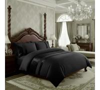 Casabella Luxury Crushed Velvet Panel Band Duvet Cover Sets with Pillow Case Super King Duvet Cover Bedding Set - Black Crush Velvet Super King Duvet Cover Sets