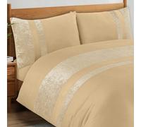 Casabella Luxury Crushed Velvet Panel Band Duvet Cover Sets With Pillow Case Super King Duvet Cover Bedding Set Beige
