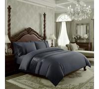 Casabella Luxury Crushed Velvet Panel Band Duvet Cover Sets with Pillow Case Super King Duvet Cover Bedding Set - Color Grey Crush Velvet Super King Duvet Cover Sets