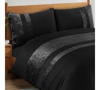 Casabella Luxury Crushed Velvet Panel Band Duvet Cover Sets with Pillow Case Super King Duvet Cover Bedding Set - Black Crush Velvet Super King Duvet Cover Sets
