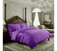 Casabella Luxury Crushed Velvet Panel Band Duvet Cover Sets with Pillow Case Super King Duvet Cover Bedding Set - Color Purple Crush Velvet Super King Duvet Cover Sets
