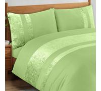 Casabella Luxury Crushed Velvet Panel Band Duvet Cover Sets with Pillow Case Super King Duve Cover Bedding Set - Sage Green Crush Velvet Super King Duvet Cover Sets