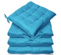 Casabella Pack of 4 Seat Pad for Dining Chair Garden Kitchen Chair Cushion With Tie On_9 Stitch_Teal Indoor/Outdoor Comfortable chair pads for Kitchen seat pads 9 stitch cushions