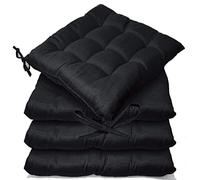 Casabella Pack of 6 Seat Pad for Dining Chair Garden Kitchen Chair Cushion With Tie On_9 Stitch_Black Indoor/Outdoor Comfortable chair pads for Kitchen seat pads 9 stitch cushions
