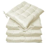 Casabella Pack of 6 Seat Pad for Dining Chair Garden Kitchen Chair Cushion With Tie On_9 Stitch_Ivory Indoor/Outdoor Comfortable chair pads for Kitchen seat pads 9 stitch cushions