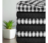 Casabella Pack Of 6 Terry Towelling Cotton Kitchen Tea Towels. Soft Kitchen Tea Towel Set, Highly Absorbent Dish Towels & Bar Towel Unbeatable Price (6 Pieces Set, Black)