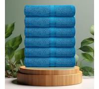 Casabella premium pack of 6 Hand Towels 100% cotton 500 GSM quick Dry super soft extra large Hand towels Pack 50x90 CM 6 Aqua Blue Hand towels for Bathroom, Kitchen use