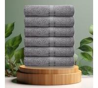 Casabella premium pack of 6 Hand Towels 100% cotton 500 GSM quick Dry super soft extra large Hand towels Pack 50x90 CM 6 Silver Hand towels for Bathroom, Kitchen use