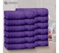 Casabella Premium Quality 12 Purple Face Towels (30x30CM) Highly Absorbent Wash Cloth set, 100% Combed Cotton 650 GSM Fingertip Towels soft Flannel Face Cloths 12 Purple Face Towel