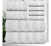 Casabella Premium Quality 8 Pc Set White Towel Set 100% Combed Cotton 650 GSM Towels Set-2 Bath Towels, 2 Hand Towels, 4 Wash cloths, Highly Absorbable 8 Pc White Towel Bale Sets