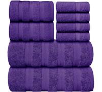 Casabella Premium Quality 8 Pc Set Purple Towel Set 100% Combed Cotton 650 GSM Towels Set-2 Bath Towels, 2 Hand Towels, 4 Wash cloths, Highly Absorbable 8 Pc Purple Towel bale Sets