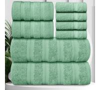 Casabella Premium Quality 8 Pc Set Sea Foam Towel Set 100% Combed Cotton 650 GSM Towels Set-2 Bath Towels, 2 Hand Towels, 4 Wash cloths, Highly Absorbable 8 Pc Sea Foam Towel bale Sets