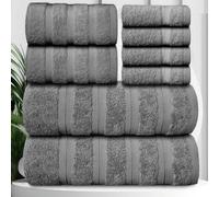 Casabella Premium Quality 8 Pc Set Silver Towel Set 100% Combed Cotton 650 GSM Towels Set-2 Bath Towels, 2 Hand Towels, 4 Wash cloths, Highly Absorbable 8 Pc Silver Towel bale Sets