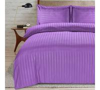Casabella Satin Stripe Duvet Cover Sets,Luxury Purple Bedding with Satin Stripes,Super king Duvet Set,Hotel Quality Superking Duvet Cover Stripe Pillowcases,Purple Satin Stripe Super King Duvet Cover