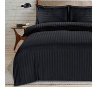 Casabella Satin Stripe Duvet Cover Sets - Luxurious Double Black Bedding with Satin Stripes, Hotel Quality Double Duvet Set & Pillowcases