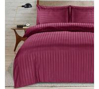 Casabella Satin Stripe Duvet Cover Sets, Luxurious Double Bedding with Satin Stripes, Double Duvet Cover Set, Hotel Quality Double Duvet Set & Pillowcases, Burgandy Satin Stripe Double Duvet Cover